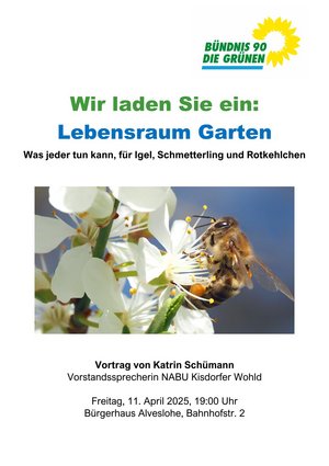 Vortrag "Lebensraum Garten" – Was kann jeder tun für Igel, Schmetterling und Rotkehlchen um 19 Uhr im Bürgerhaus Alveslohe